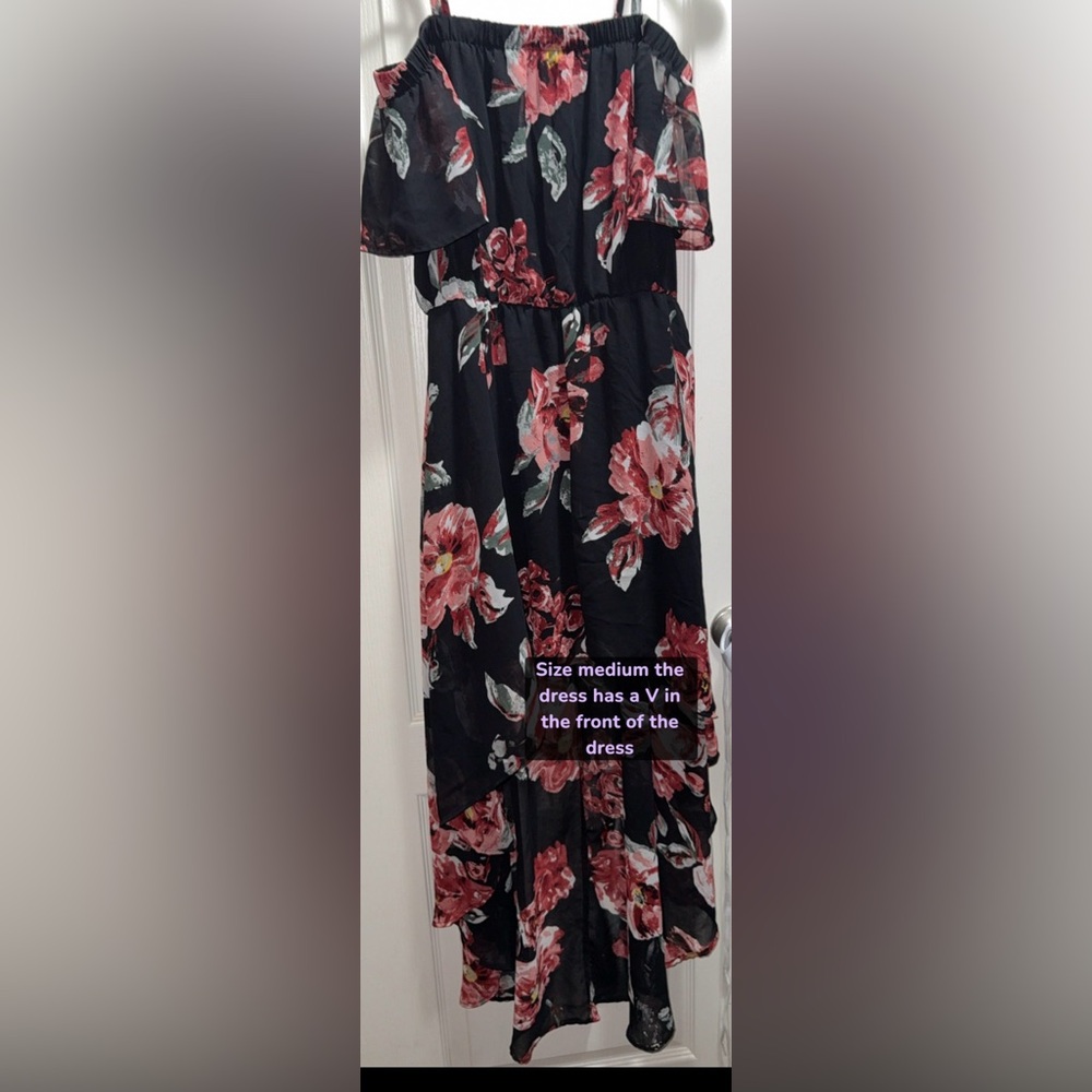 Floral Black Dress with Red Flowers